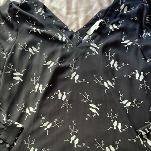 Black Blouse with White Bird Pattern